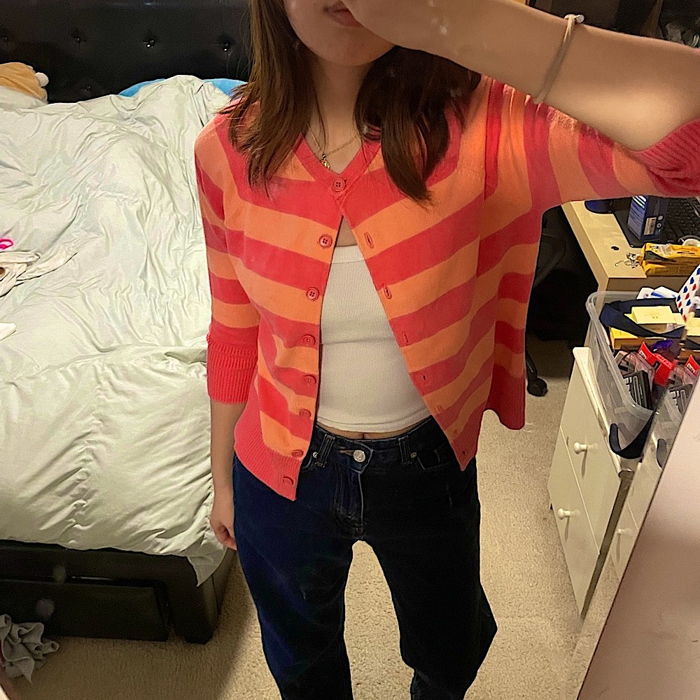 GAP Pink and Orange Striped Cardigan